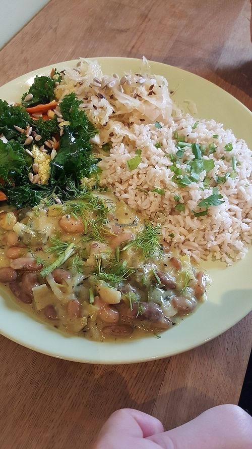 broccoli and rice dish at Organitheka in Warsaw