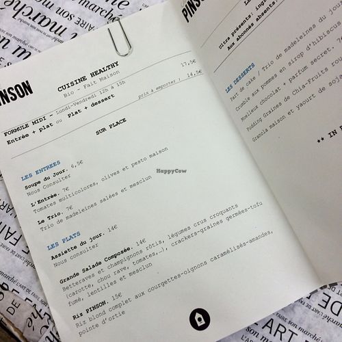 Cafe Pinson - Menu at Cafe Pinson - Galeries Lafayette in Paris