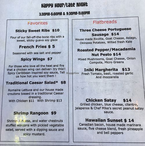 Happy hour menu. not vegan friendly  at Tiki Iniki in Princeville