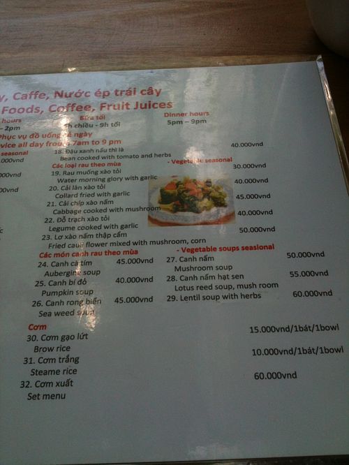 Meal menu second half - as in august 2015 at Com Chay in Hanoi