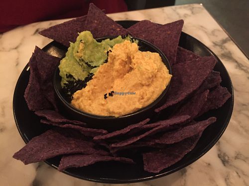 Blue corn chips with hummus and guacamole at Redemption - Chepstow in West London
