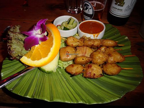Soya skewers with a peanut sauce at Koh Phangan Restaurant in Stockholm