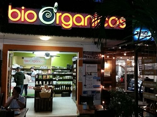outside at night at Bio-Organicos in Playa Del Carmen