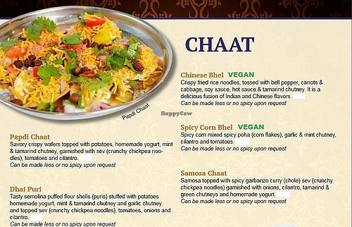 menu page 1 (sent from restaurant upon request) at Shri Balaji Bhavan in Houston