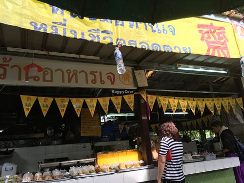 Vegan food stall at Lumpini Park Morning Market Stall in Bangkok