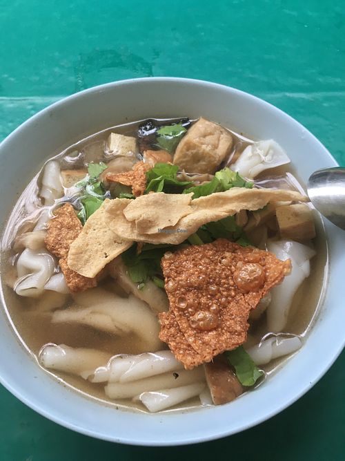 Noodle soup at Lumpini Park Morning Market Stall in Bangkok