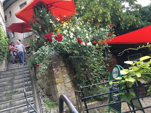 outside sitting at Die Pause in Marburg