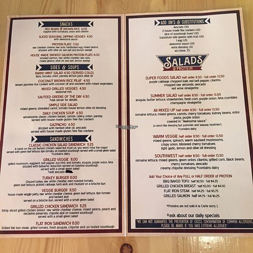 inside of menu at Health's Kitchen in Riverside