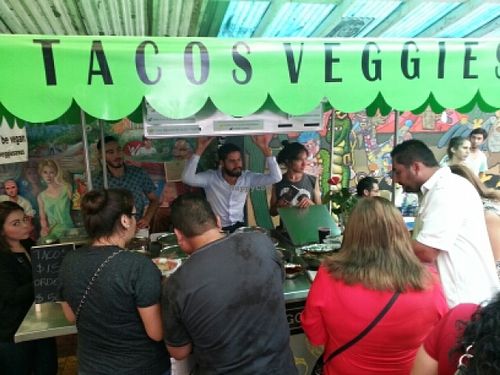cart at vegan festival at TacoNveggie in Tijuana