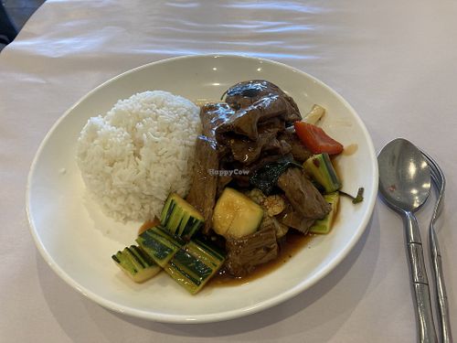 Thai Basil Steak and Rice: $15  at Vegie Mum in Doncaster