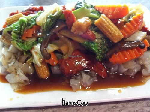 BBQ imitation pork with veggies and noodles. at Bo De Trai in Footscray