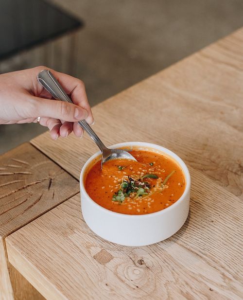 Vegan tomato bisque at Alchemy - Southside in Columbus
