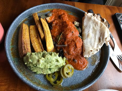 Vegan Guatemalan rancheros with plantains at Felice Urban Cafe in Cleveland