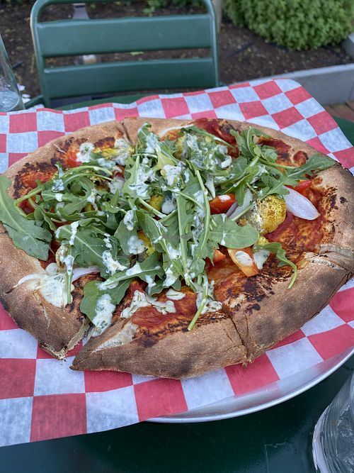 Vegan pizza with pickled cauliflower   at Felice Urban Cafe in Cleveland