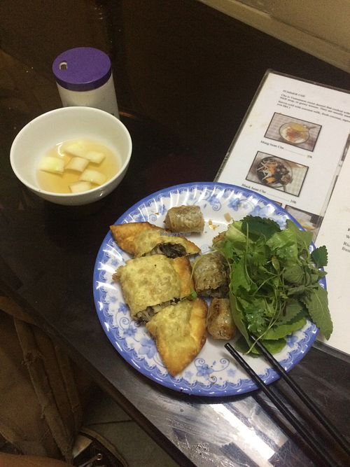 Samosa and spring roll at Bao An Vegan (formerly Vegan Banhmi) in Hanoi