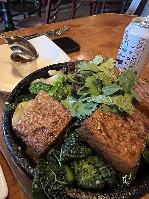 Vegan hot pot with their peanut sauce   at Aroma Thyme Bistro in Ellenville