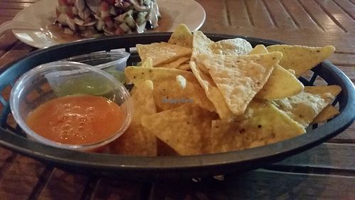 corn chips and salsas at La Naranja Organik in Tijuana