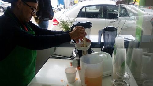making juice at Green Bar in Tijuana