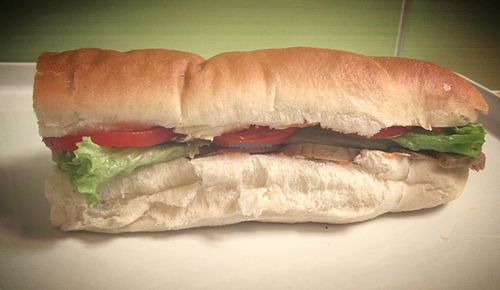 Veg salami in a hot dog bun at Vege Fino Za Sve in Zagreb