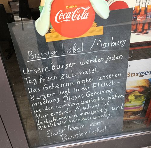 sign at Burger Lokal in Marburg