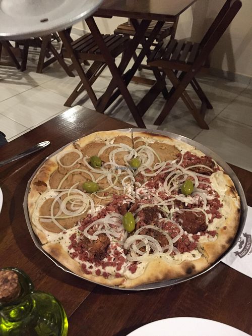 Vegan pizza - ''calabresa'' and ''lombo''. at Barao Natural - B4 in Sao Paulo