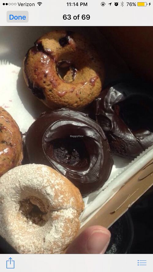Amazing chocolate, blueberry and nutmeg vegan donuts! at CLE Juice Box in Mentor