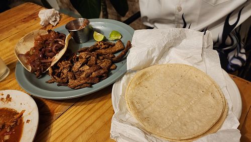 fajitas. very good. more veggies would be great. combine with house salad for more veggies at La Ruta Vegana in Mazatlan