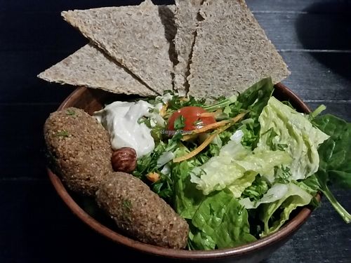 Salad with raw falafel at Krudo Club in Kyiv