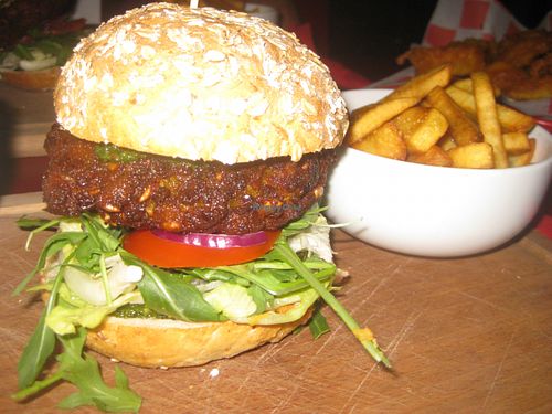 Vegan burger and chips at Casino Diner in Gdansk
