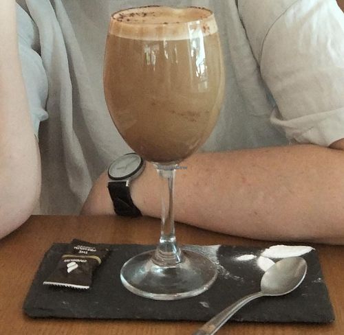 Latte in a wine glass, weird! at daTerra - Baixa in Porto