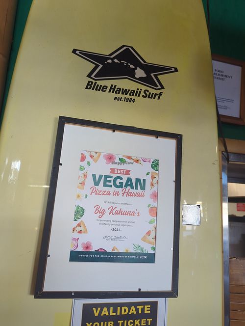 PETA best vegan pizza Hawaii award! at Big Kahuna's Pizza in Honolulu