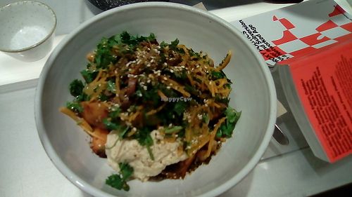 Roasted pumpkin / chickpeas / quinoa salad, veganized, extra hummus at Laneway Greens - Flinders Lane in Melbourne