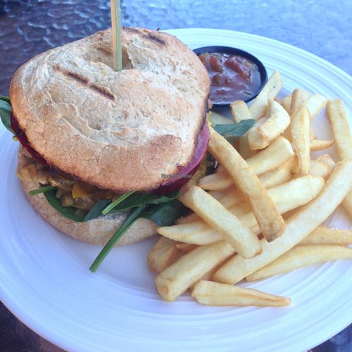 vegan lentil burger  at Patten's on Bridge in Korumburra