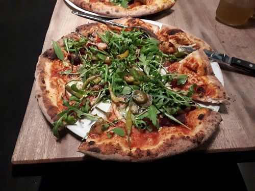 The vegan marked option. at What's Pizza in Dusseldorf