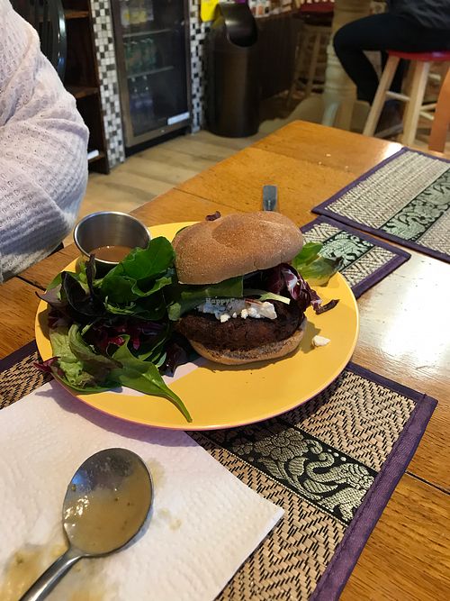 Chickpea burger at Healthy on Lark in Albany