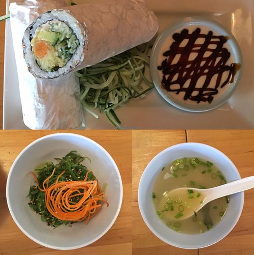 Wakame salad, miso, and veganzirra roll for $21  at Sticky Rice in Richmond