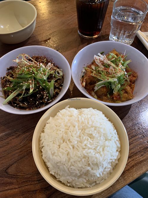 Black fungus, beancurd skin, salted black beans; Lemongrass tofu; jasmine rice  at The Hug and Pint in Glasgow