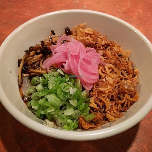Mushroom Rice Pudding with crispy shallots and green onion. at The Hug and Pint in Glasgow