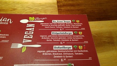 The 3 vegan burgers on offer. at BioBurgerMeister in Salzburg