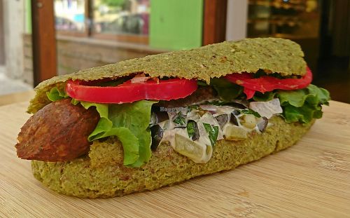 Gluten-free sandwich with veg-wurst at Mix of Figs in Sofia