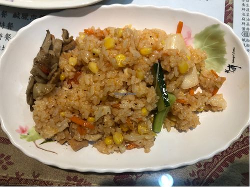 vegan friend rice with mushrooms at Fu Hsin Vegetarian in Tainan