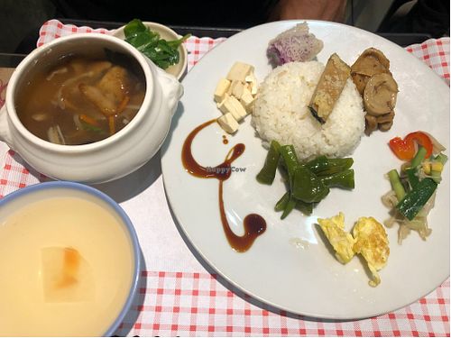 vegetarian set meal with hedgehog mushrooms  at Fu Hsin Vegetarian in Tainan
