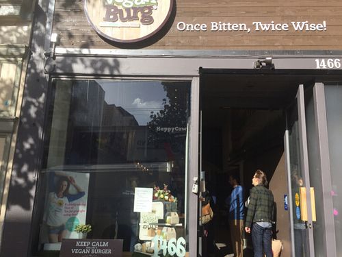 small storefront on busy Haight Street at VeganBurg in San Francisco