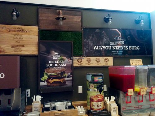 Drink station at VeganBurg in San Francisco