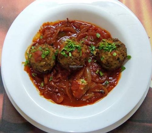 Vegan stew with 'meat' balls  at Zlatna Krusha in Plovdiv