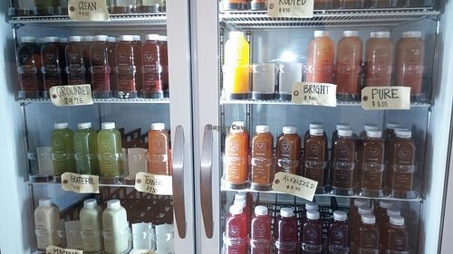 Large selection of pre-made juices at Rooted Juicery + Kitchen - Madison Rd in Cincinnati
