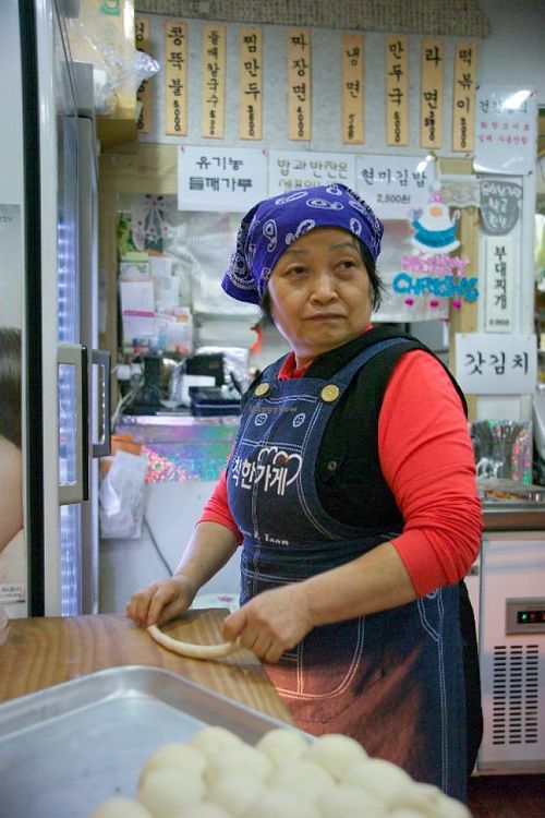 All these yummy food made by Grandma's hands with full of love.  at SaRangBunSik - 사랑분식 in Seoul