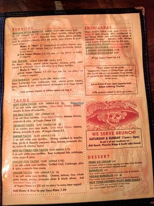 menu at El Chupacabra - Lake Union Park in Seattle