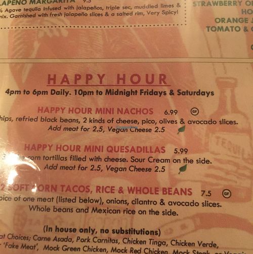 menu purports to serve food 10 pm - midnight but it is now 1036 pm and I was told the kitchen is closed at El Chupacabra - Lake Union Park in Seattle