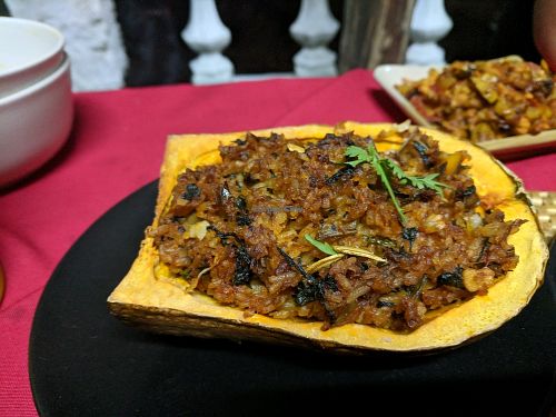 stuffed pumpkin. yummy. personally, I'd prefer more veggies and less rice in the stuffing at Casa El Delfin in Trinidad